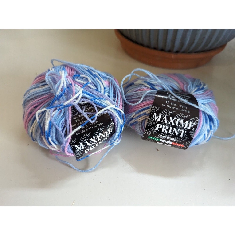2 Skeins Filatura Di Crosa Maxime Print Yarn. Blue Pink 5117